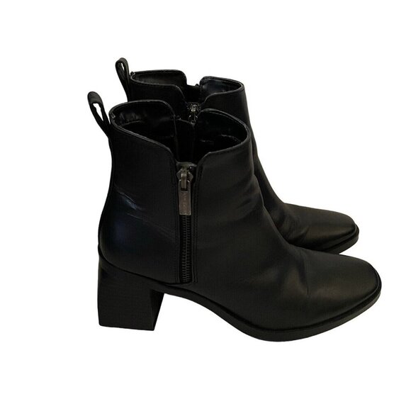 Anne Klein iflex Women Sz 7.5 Black Leather Block Heel Zip Alessa Ankle Booties - Picture 1 of 12